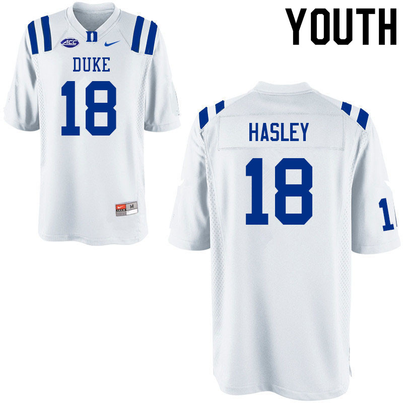Youth #18 Jeremiah Hasley Duke Blue Devils College Football Jerseys Sale-White